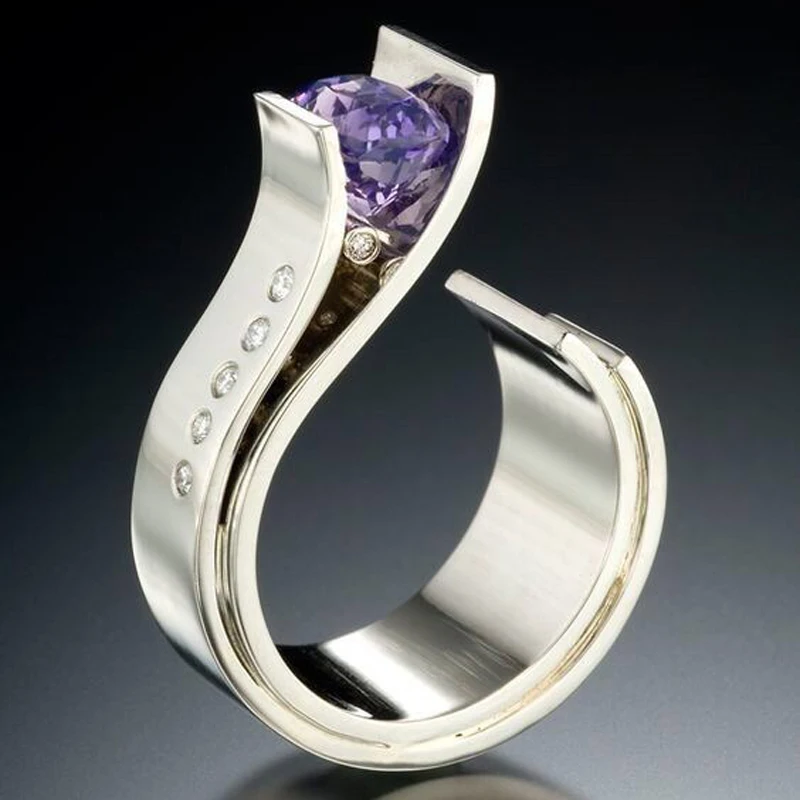 MENGYI Retro Inlaid Purple Zircon Ring Geometric Elements Women Valentine's Day Gift Party Jewelry Rings Wholesale | Украшения и