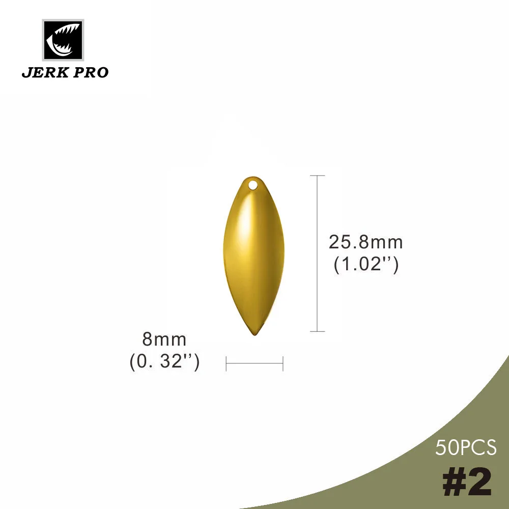 

JERK PRO 50PCS Size 2 Gold Plating Smooth Steel Willow leaf Spinner Blades Spinnerbait Part Fishing Lures Angler’s Tackle Craft