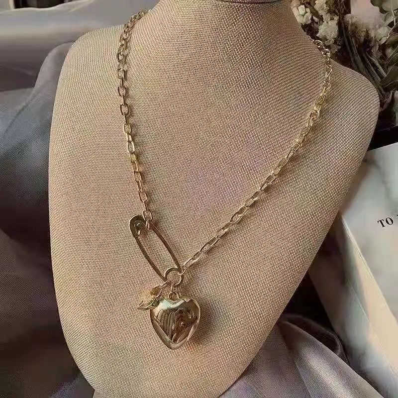 gold Rongho, панк, металлическое сердце, чокеры, ожерелье s для женщин, винтажная Металлическая Булавка, кулон, ожерелье, цепочка, ожерелье, Femme Bijoux - Окраска металла: gold