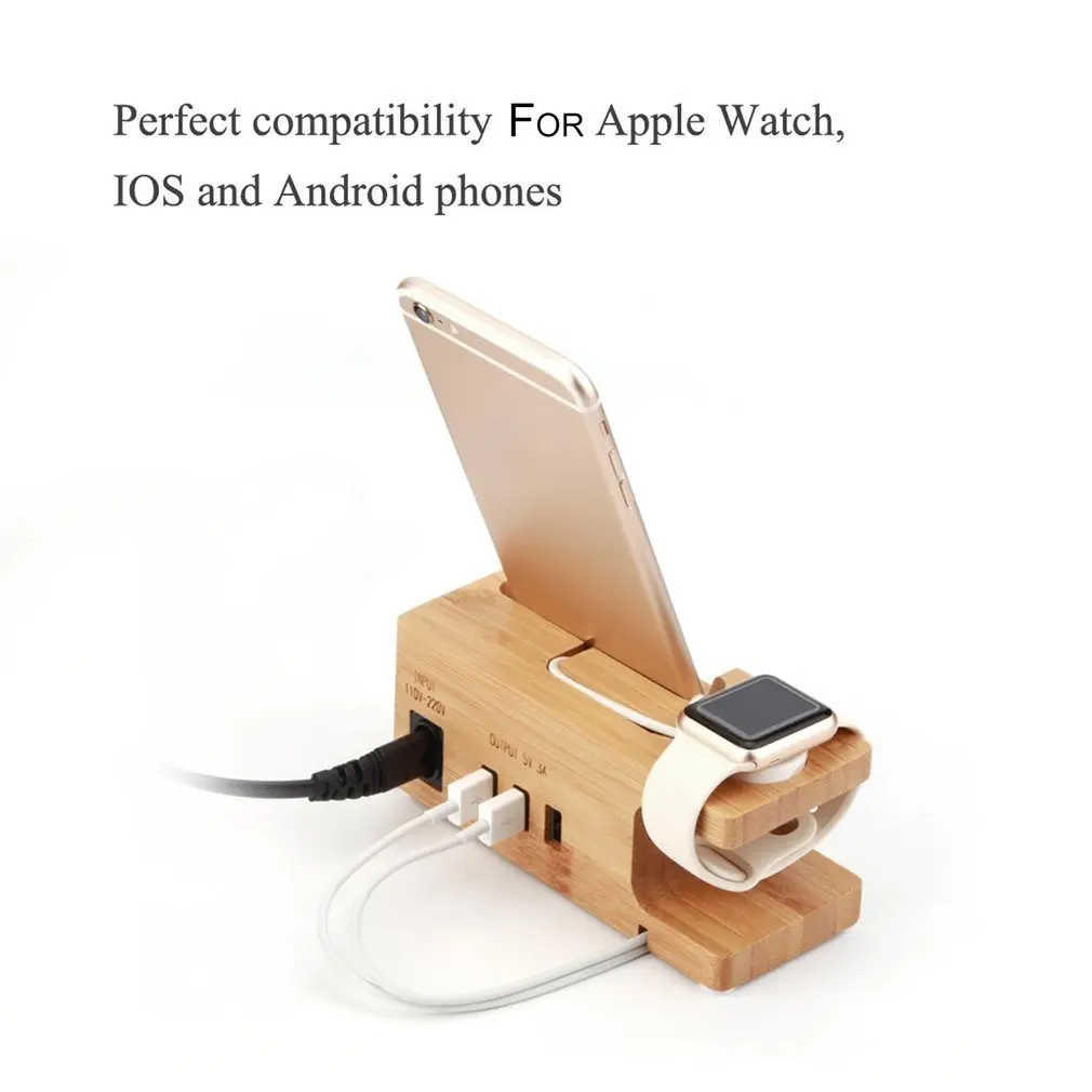 Для iPhone для Apple Watch бамбуковая зарядная док-станция Настольная подставка держатель для Apple Watch с 3 портами usb+ ручка