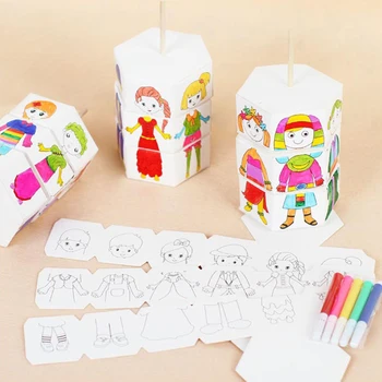 

Kids Rotary DIY Paper Color Matching Graffiti Change Clothes Doll Creative Handcraft Puzzle Kindergarten Craft Toys For Children