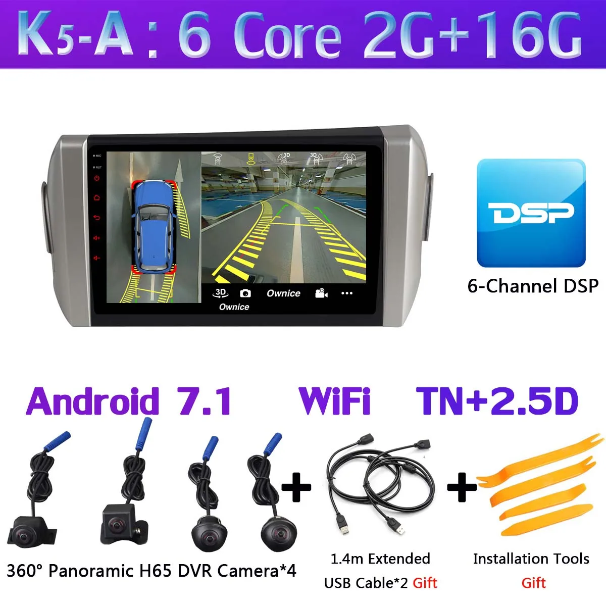 Панорамная камера 360 ° Android 9,0 4 Гб+ 64 ГБ Автомобильный DVD для Toyota Innova Crystal gps Радио SPDIF DSP CarPlay - Цвет: K5-A