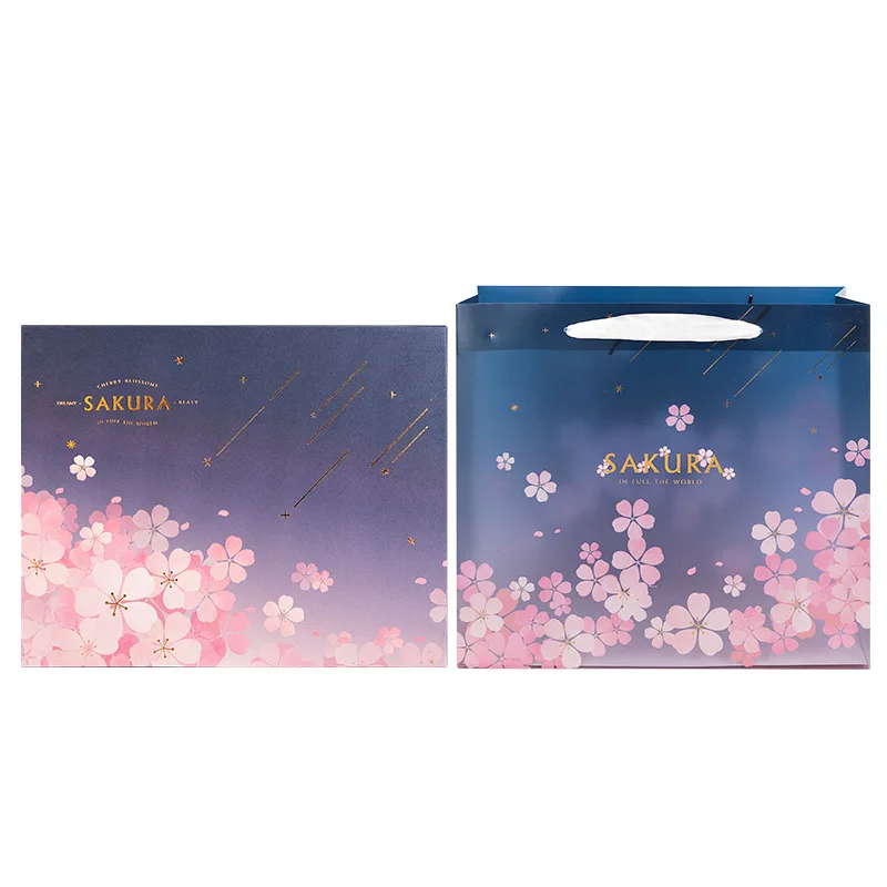 Вишневые цветы подарочный сувенир для вечеринок коробка упаковка Свадебная подарочная коробка конфет духи подарочные упаковочные коробки подарочные сумки с ручками - Цвет: blue L 3-piece set