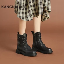 

KANGNAI Women Martin Boots Platform Genuine Leather Lace-Up Zipper Ankle Boots Female Winter Shoes