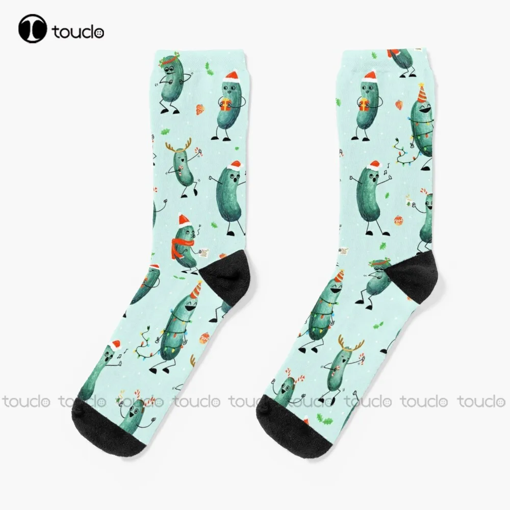 

Holiday Pickle Party! Socks Work Socks For Men Personalized Custom Unisex Adult Teen Youth Socks 360° Digital Print Funny Sock