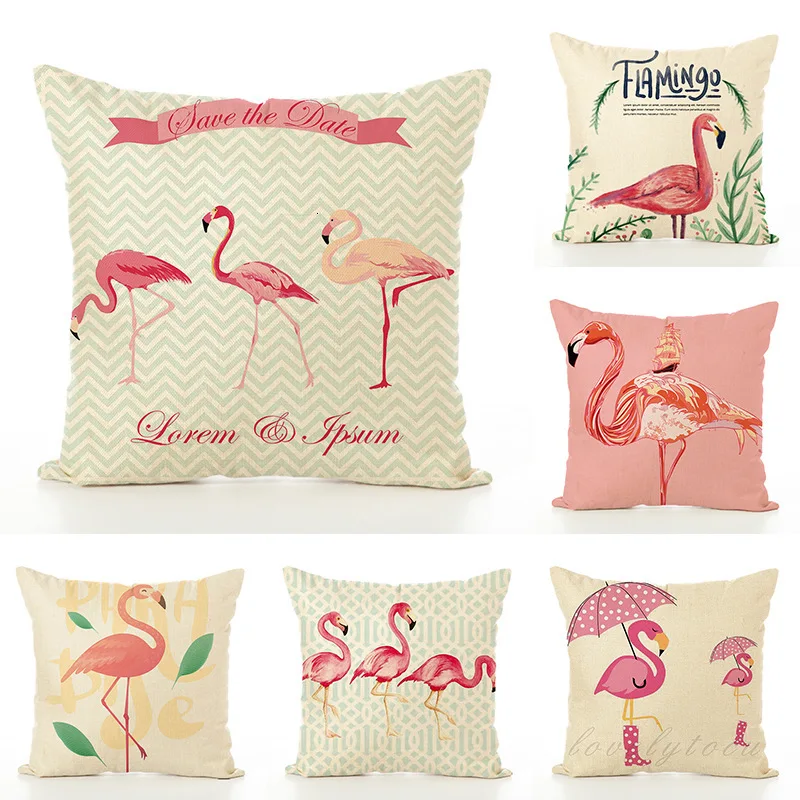 

Northern Europe Linen Pillow Cover Digital Printed Flamingo Cushion Cover Fashion Pillow Case Sofa Cushion Cover 45x45