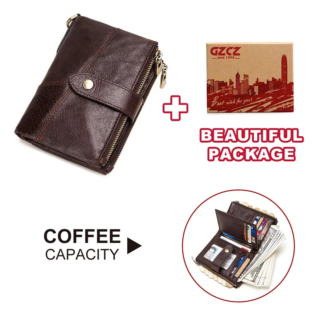 Genuine Leather Women Wallet GZCZ Casual Men Wallet Women Long Wallet In Women`s Wallet and Purses Retro Rfid Women Short Wallet - Цвет: 889-coffee-box