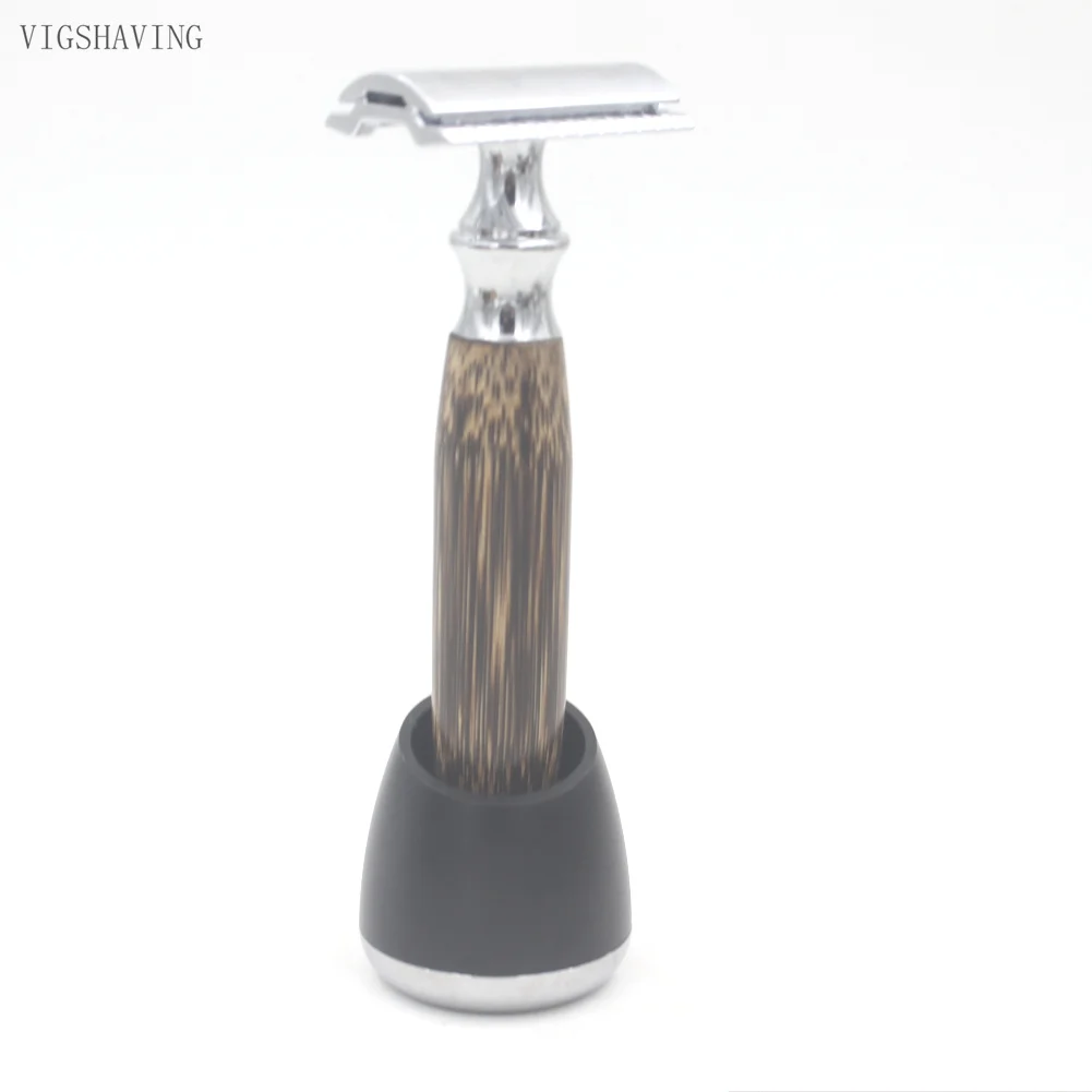 VIGSHAVING Naatural Bmaboo ручка DE Безопасность Baber Для мужчин бамбук бритва с подставка для