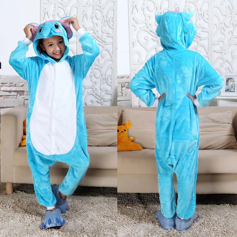 

Elephant Cosplay Party Cartoon Pajiamas For Kids Kigurumi Animais Girls Boys Winter Rainbow Unicorn Kids Carnival Flannel Onesie