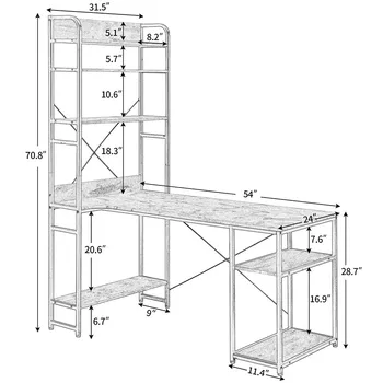 

Home Office computer desk table with CPU Stand 5 tier open bookshelf Plenty storage Gaming Table Workstation Study Writing Desk