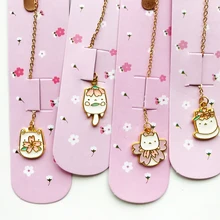 1X милый кавайный котик& Сакура Подвеска из металлической цепочки маркер Закладка страницы школы офиса поставка студенческие Канцелярские Товары для детей Подарки