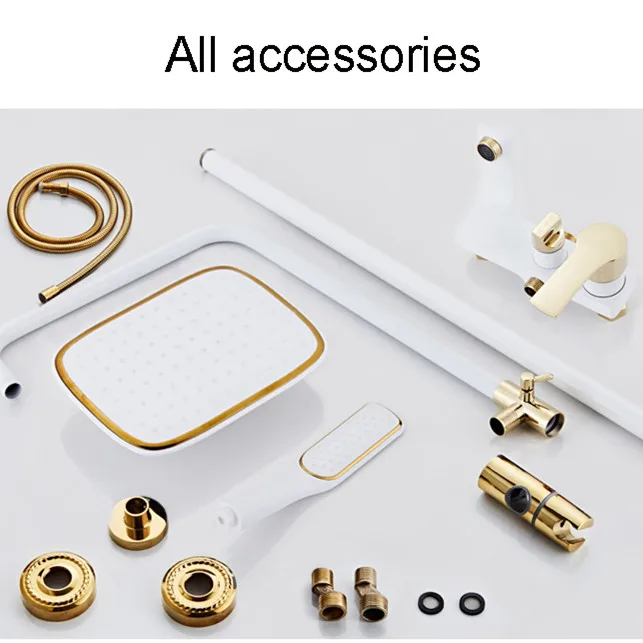 Shower Set SDSN White Gold Bathroom Shower System Quality Copper Brass Bathtub Faucet Rainfall Head Spa Bath Sets Shower Set