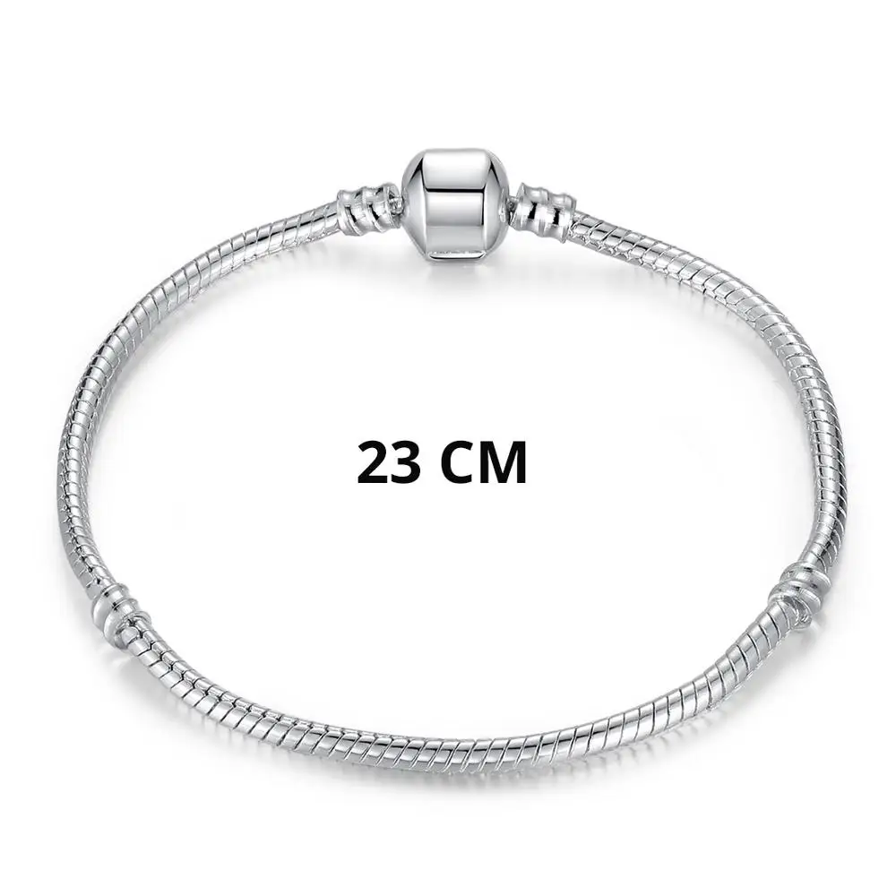 Лидер продаж, модная Серебряная цепочка в виде змеи, Европейский Шарм, бисер, браслет, браслет, ювелирные изделия для женщин,, подарок - Окраска металла: P1104 23cm