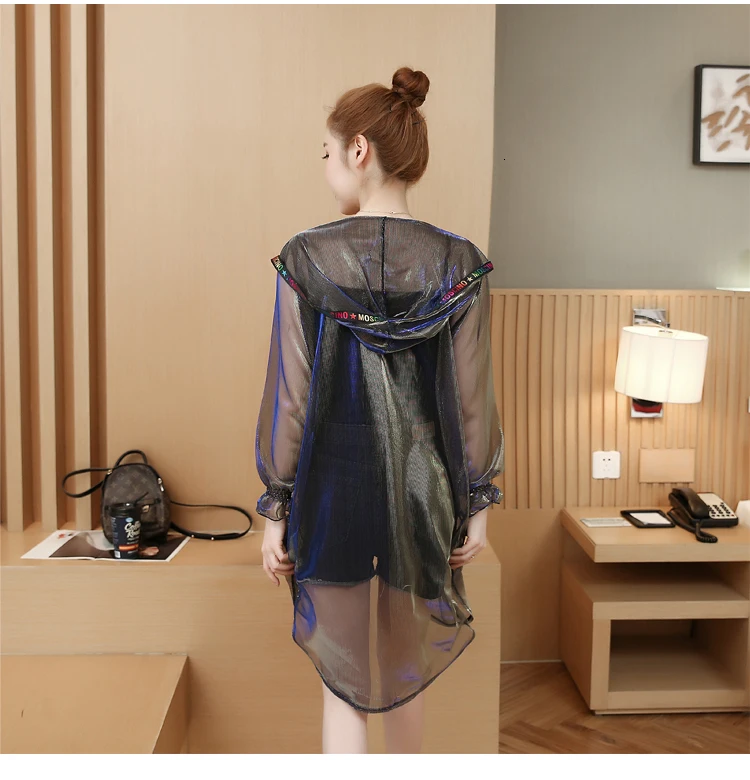 3166 летнее прозрачное тонкое кимоно, кардиган, длинная куртка, ветровка, прозрачное пальто с капюшоном, свободное, ультрафиолетовое, открытое