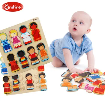 

People of different races Cognitive puzzle Early education intelligence toy for children baby gifts boy and girl wooden puzzle