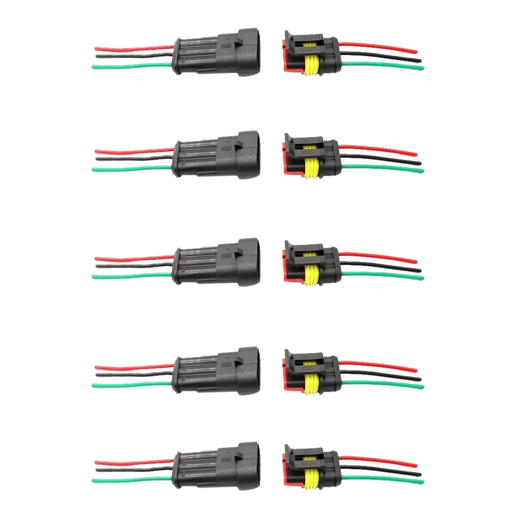 Support 3 Pin Way Car Auto Waterproof Electrical Connector Plug Socket Kit with Wire AWG Gauge Marine Pack of 5