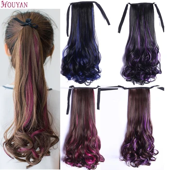 

HOUYAN Gluelesss Long Curly Hair Ponytail in Gradient color Big Wave Curl Braid Dye Piece Bandage Style Hair Extension