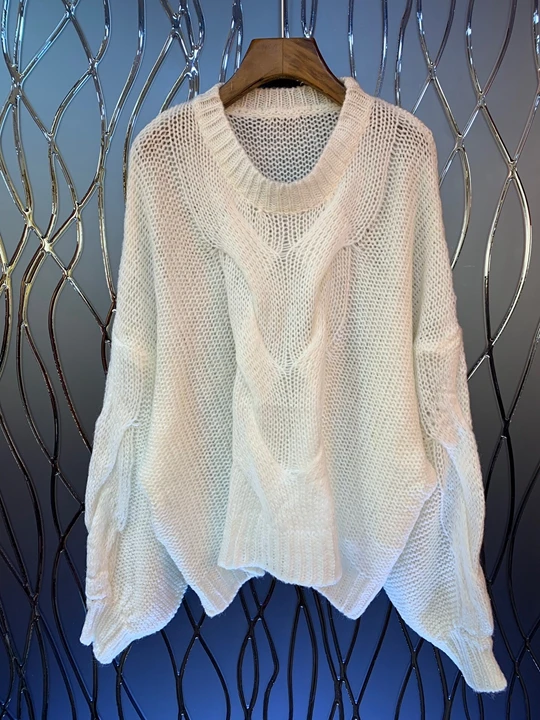 

Early Autumn 2019 New Women's Round-collar Pure-color Bat Long Sleeve Loose Bottom Jacket Knitwear 822
