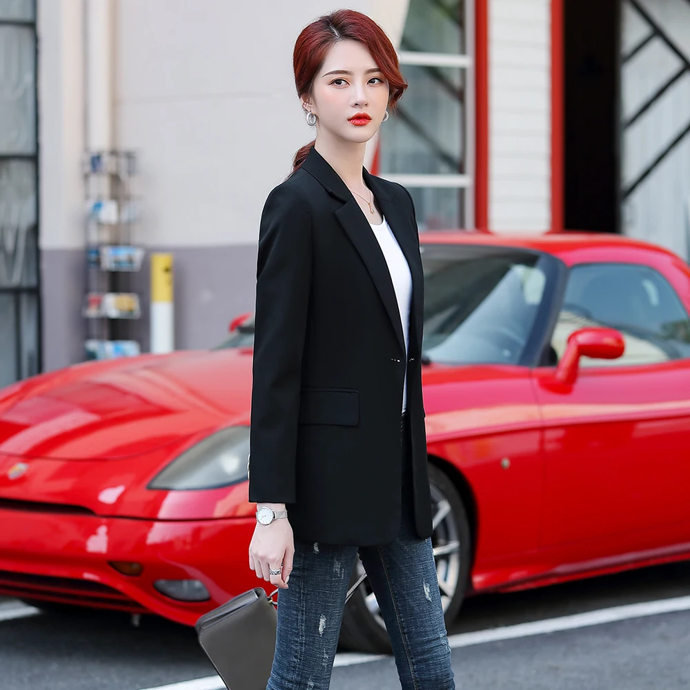 Женский однотонный Блейзер на одной пуговице кофейного и черного цвета