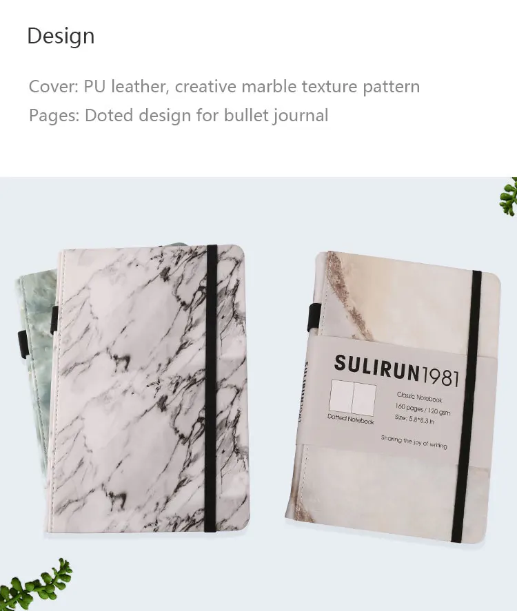 Блокнот A5 Bullet journal с мраморной текстурой, кожаный, ручной работы, планировщик, в горошек, 160 страниц, 120 г/м2, держатель для ручек, две закладки