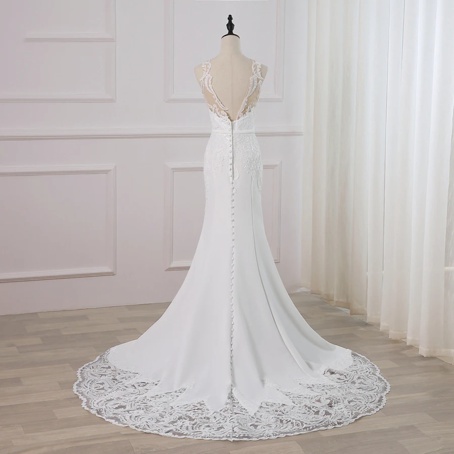 Jiayigong Sexy Wedding Dress Vestido De Novia Customized Sleeveless Applique Sweep Train Mermaid Wedding Gowns Robe De Mariage 2