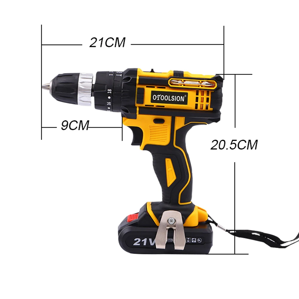 Variable Speed 21V Impact Cordless Screwdriver Battery Screwdriver Electric Tools Drill Impact Hammer+Electric Drill Accessories
