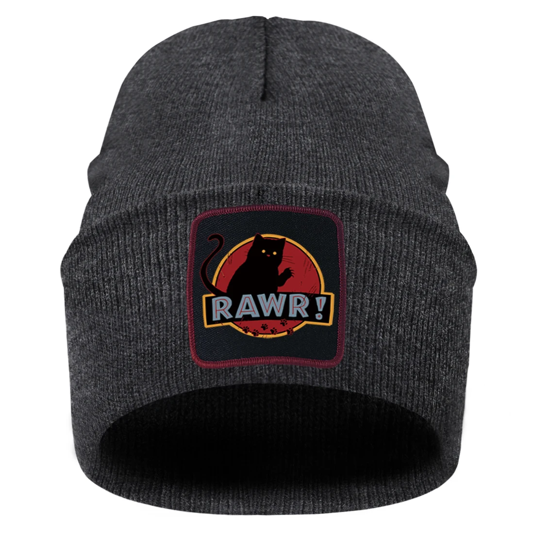 Облегающая шапка с милым принтом кошки Rawr Повседневная теплая вязаная уличные