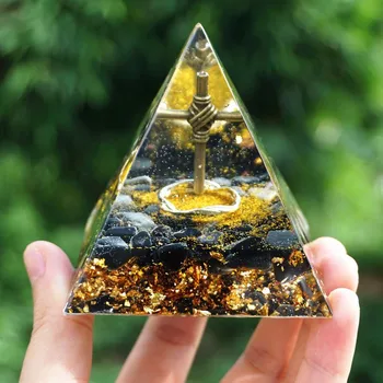 

Cross Orgone Pyramid Obsidian Crystal Quartz EMF Orgonite Energy Pyramide Chakra Reiki Meditaiton Tool 7CM