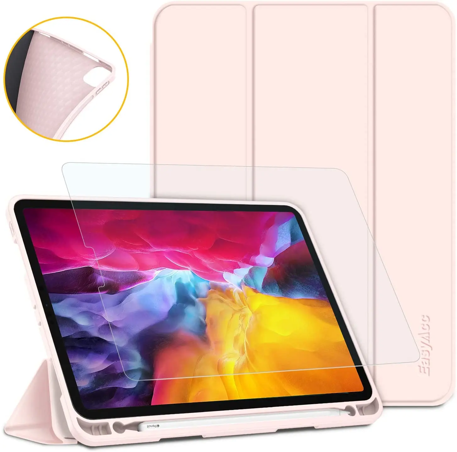 

EasyAcc Case for iPad Pro 11 2020 with Pen Holder Tempered Glass Ultra Thin Case With Stand Auto Sleep Wake Function PU Leather