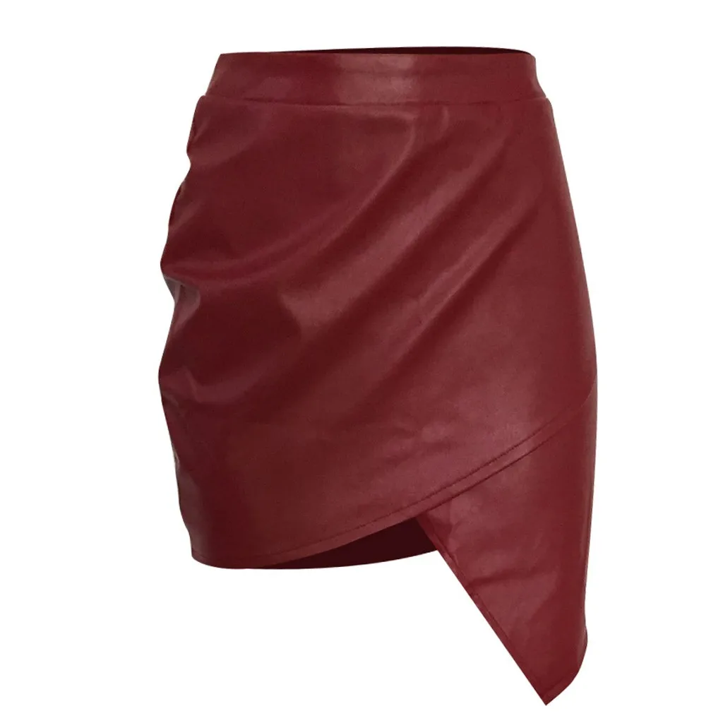 Новинка, Сексуальная мини-юбка, модная женская одежда, тонкая одноцветная, с принтом, неровная, женская, кожаная, с принтом, приталенная юбка# C12