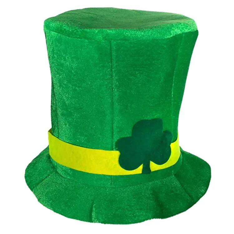 Currently Available Ireland Velvet Top-Hat Green St. Patrick's Day kuang huan mao Clover Hat Wholesale