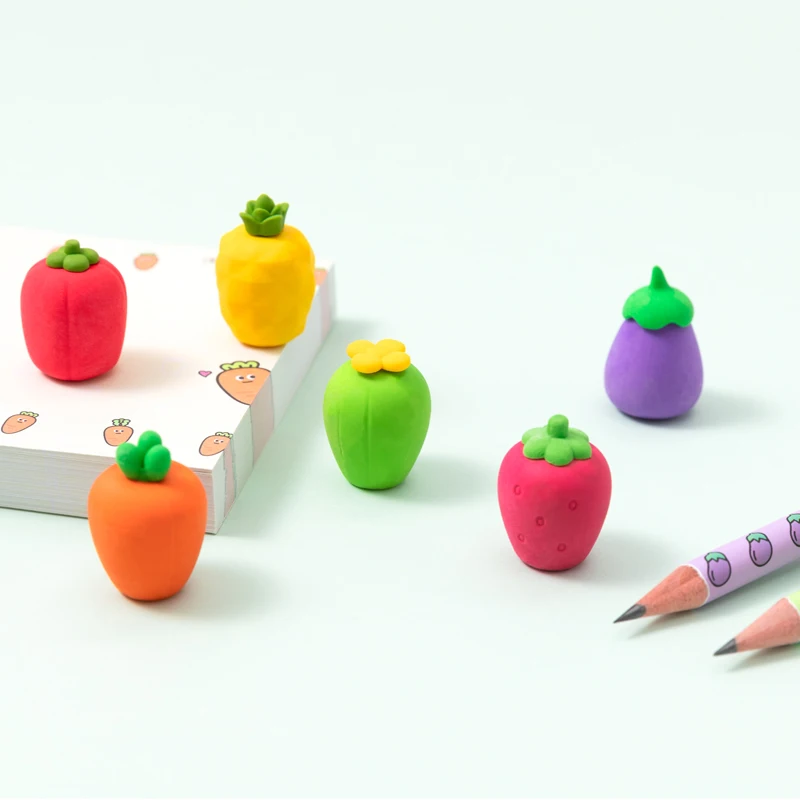 Conjunto de Lápis Bonito dos Desenhos Conjuntos Coréia Kawaii Lápis Estudante Papelaria Animados Frutas Legumes Borracha Combinação Crianças 5 3 frutas legumes lápis borracha combinação crianças lápis