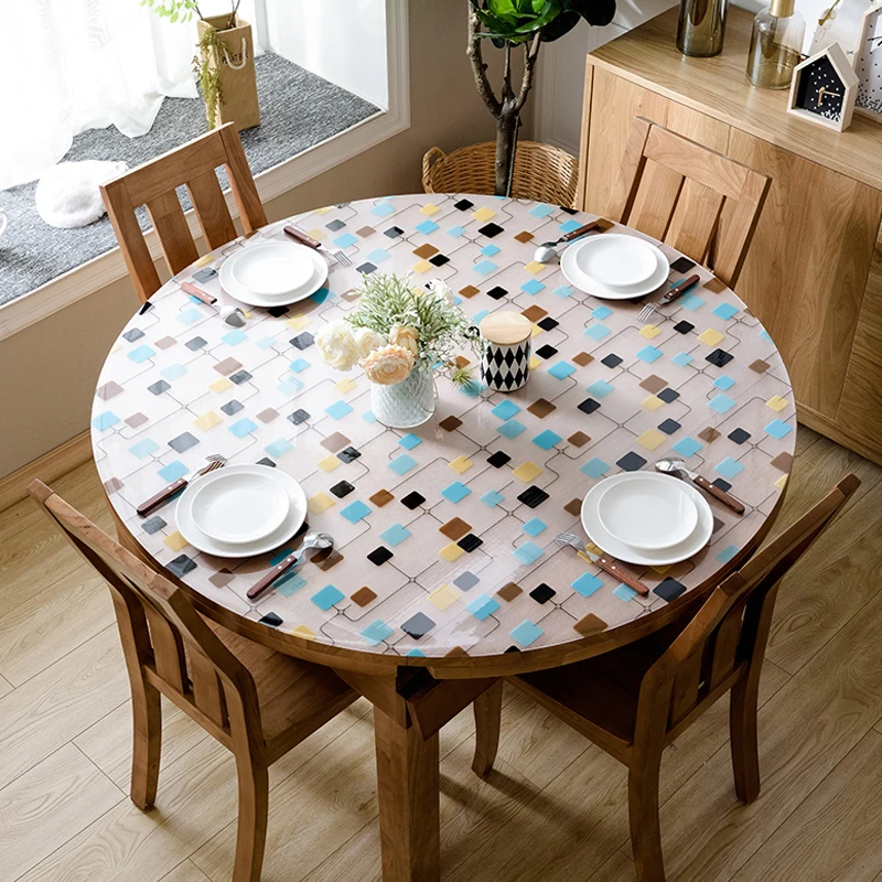 

HAZY PVC Tablecloth Waterproof Round Table Cloths Oil Table Cover Lattice Kitchen Pattern Dinning Table Mat Protect the Desktop