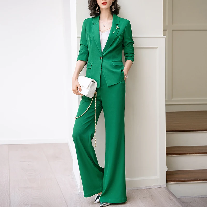 

Spring Autumn Elegant Women's Pantsuit Chic Fashion Green Office Lady Suit 2 Piece Set Casual Blazer Female Suits Custom Made