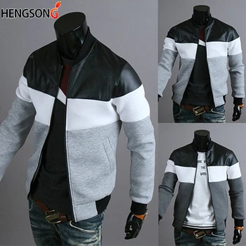 

Men Patchwork Outerwear Casual Stand Collar Zipper Jackets Plus Size Men Jacket Coat Autumn Clothing
