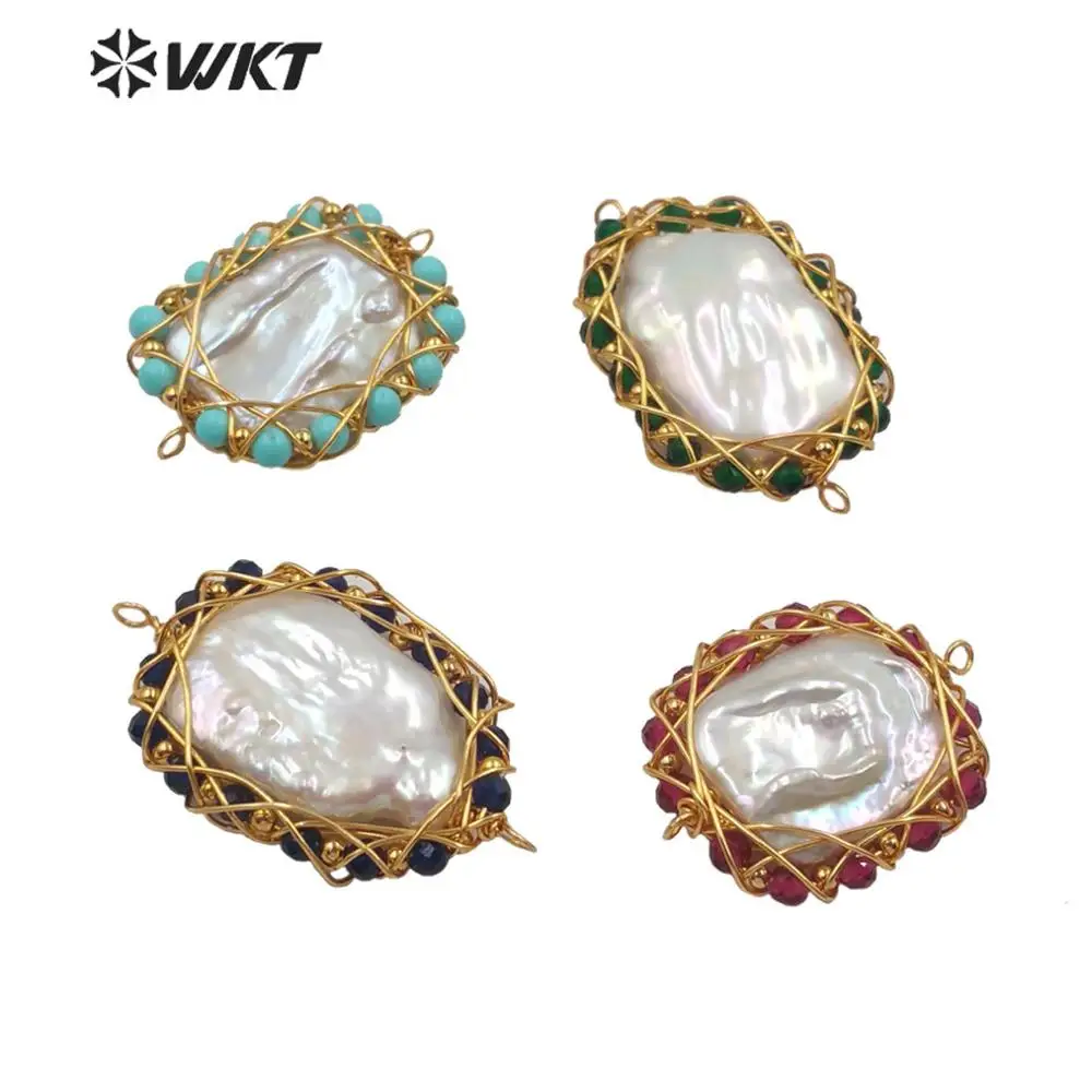 WT-JP206 High quality Natural Pearl Pendant with gold electroplated wire wrapped color beads pendant woman fashion Jewelry | Украшения и