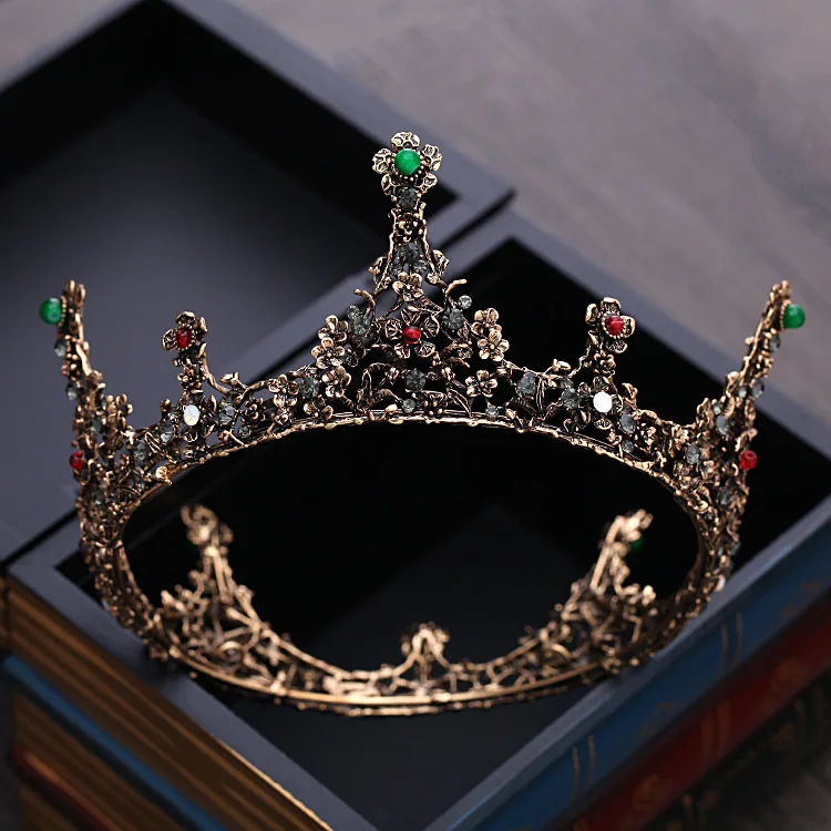 Барокко винтажные золотые черные хрустальные бусины круглая Свадебная Корона-Тиара королевская королева красивая корона со стразами Свадебные аксессуары для волос