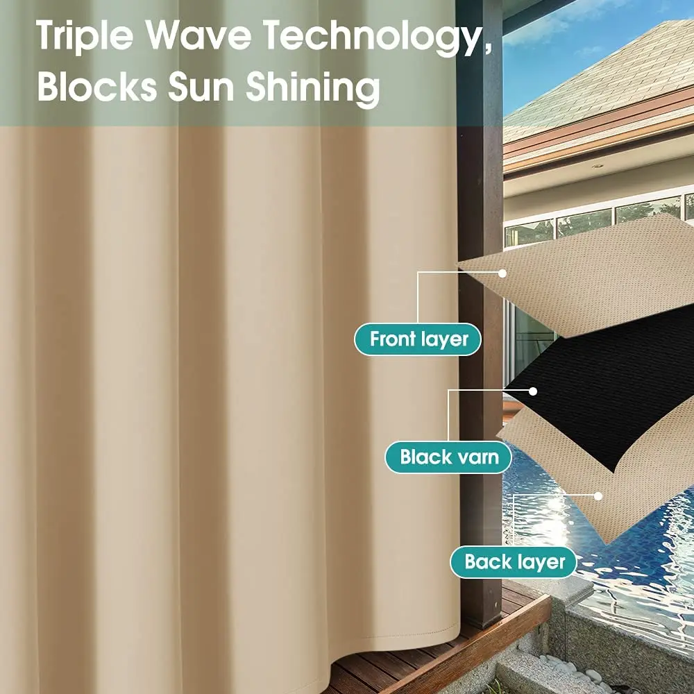 Waterproof Outdoor Blackout Curtain Panel, Monochromatic, Thermal Insulated and UV Protection, Rod Pocket, Patio or Balcony 5