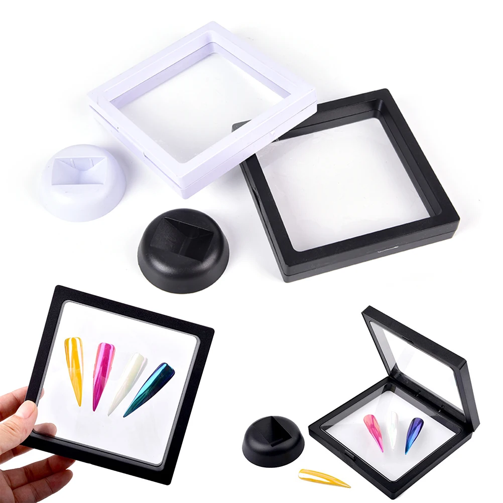 1 Set 3D Floating Nail Tips Display Stand Frame Base Bague Packaging Box With PET Membrane Jewellery Stones Presentation Case | Красота и