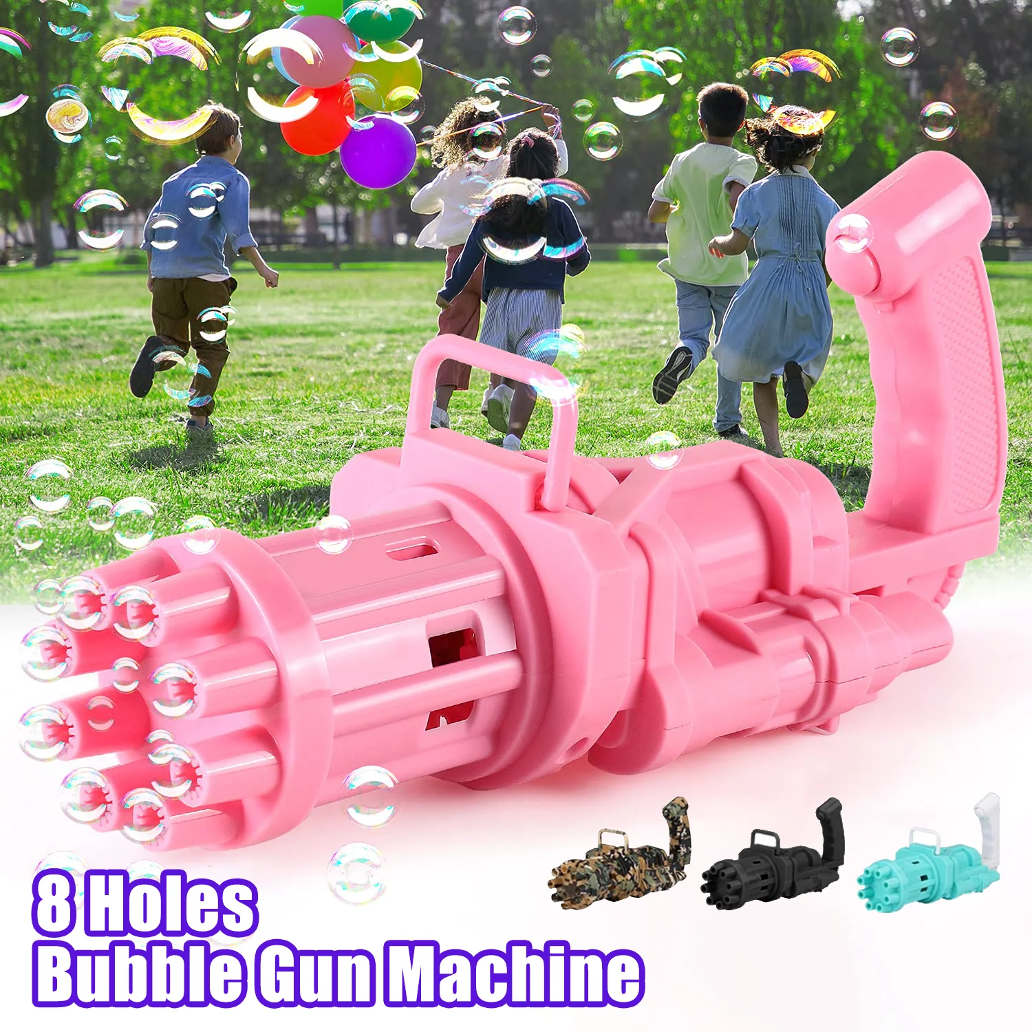 KidsAutomaticGatlingBubbleGunsToy8HolesElectricBubbleMachineForOutdoorSummer