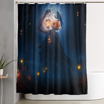 

Shower curtain set with hook 60x72 Halloween scarecrow pumpkin head scary atmosphere crow modern printing and dyeing personal