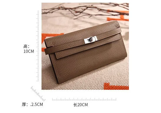 Genuine Leather Litchi Pattern Lock Purse Hasp Wallet Women Fashion Trendy High Quality Drop Shipping Multi Function Bank Card