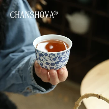 

CHANSHOVA 120 ml Traditional Chinese style tea cup China Blue and white Thin porcelain ceramic cups tea set H488