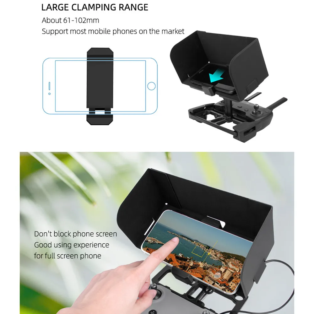 2 in 1 Multifunctional Phone Holder with Sun Hood Adjustable Angle Phone Clamp for DJI Mavic Air 2/ Mini/ Pro/Air/ Spark /Mini 2
