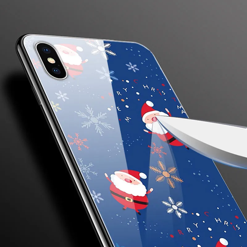 Рождественский чехол для iPhone 11 Pro X XR XS Max закаленное стекло жесткий чехлы для телефона, чехол для iPhone 8, 7, 6, 6S Plus, 7 Plus, 8P, бампер