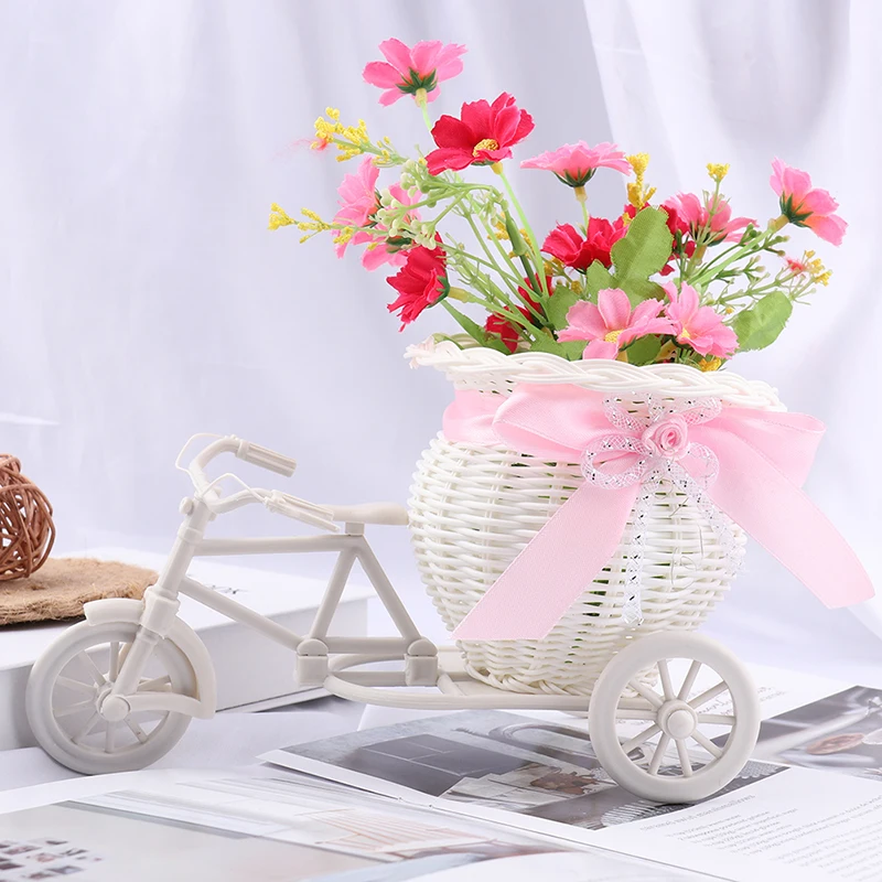 Hot! White Flower Basket Container Flower Plant Home Vase Wedding Bike Basket Tricycle Basket Container Home Weddding Decoration