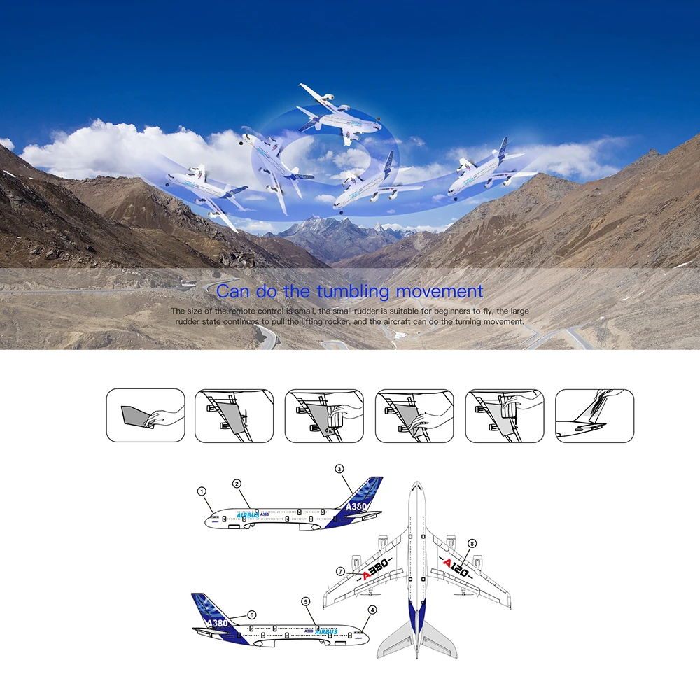 WLtoys XK A120 RC Airplane 2.4GHz 3 Channel 6-Axis Gyro Airbus A380 RC Plane Glider Throwing Wingspan Foam Planes Fixed Wing RTF 5