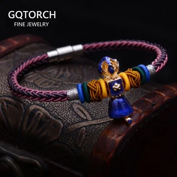 

Tibetan Buddhist Handmade Knots Lucky Rope Bracelet With Vajry Pestle Charm Magnetic Clasp 8 Strands Braided