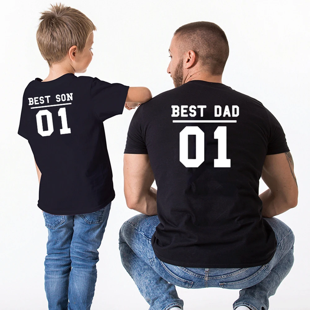 Meilleur Papa 01 & Meilleur Fils 01 Correspondant Père et Fils T-shirts Père et Fils Top T-Shirts Famille Chemise Décontracté Lettre Imprimé Air de Famille