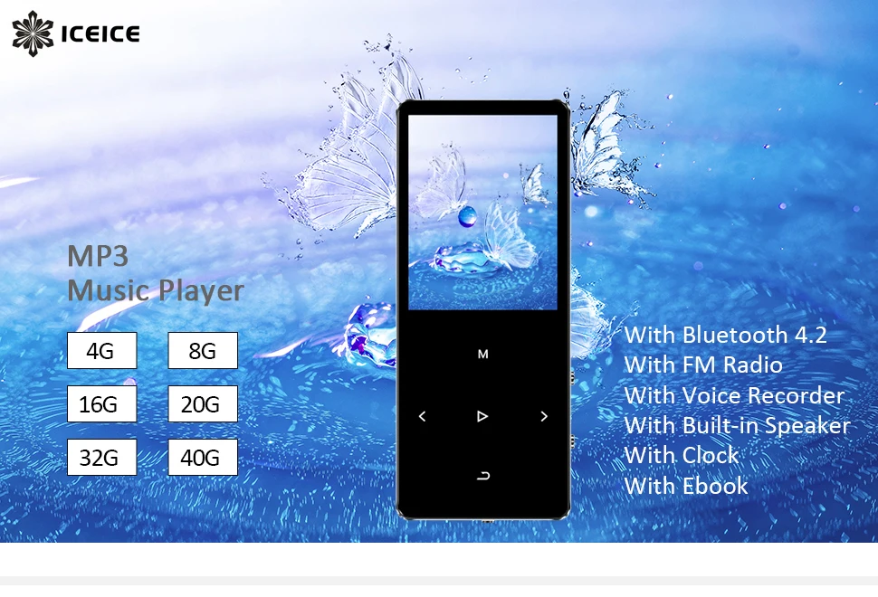 ICEICE MP3-плеер с Bluetooth сенсорными клавишами встроенный динамик 8 ГБ 16 ГБ 32 ГБ 40 ГБ HiFi портативный плеер радио FM Запись MP 3